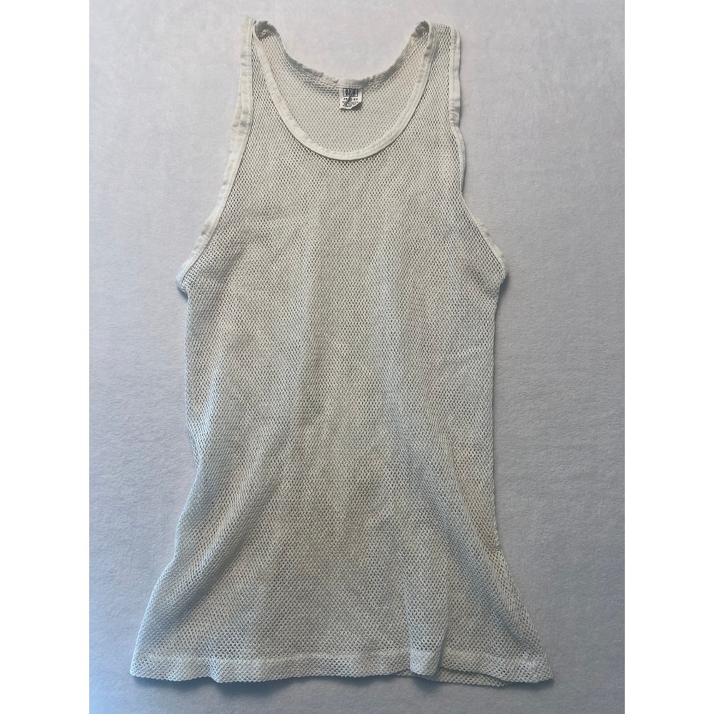 VTG B.V.D. M Tank Top Mesh Fishnet White Sleeveless Scoop Neck Fruit of The Loom